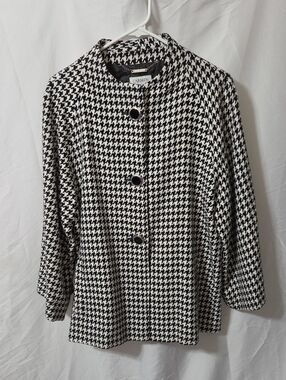 Black & White Houndstooth Pea Coat Jacket